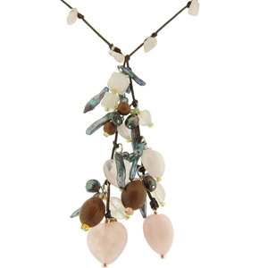 Lariat: Rose Quartz Chunky; a stunning statement piece. Featuring fabulous chunky semi-precious