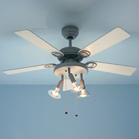 A modern look fan with three spotlights, providing