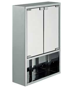 Unbranded Double Door Stainless Steel Cabinet with Open Shelf