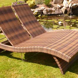 Unbranded Double Wave Sunlounger - Golden Teak