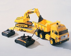 dump truck and mini-excavator