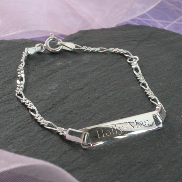 Unbranded Engraved Solid Silver Childs Identity Bracelet