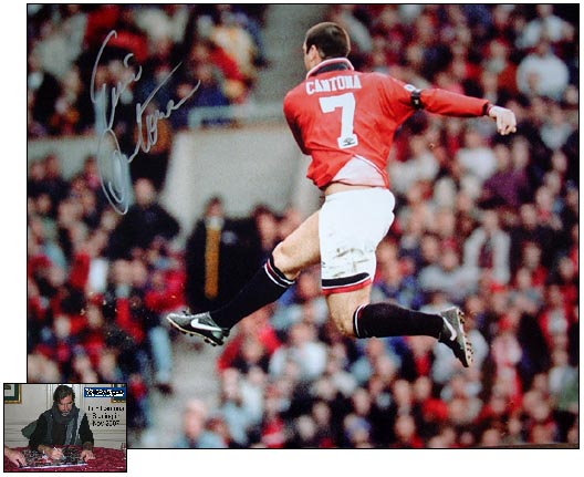 This superb item of signed Manchester United Memorabilia pays tribute to the legend, Eric Cantona. H