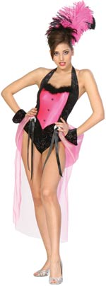 Includes halterneck leotard, wrist cuffs and feathers.