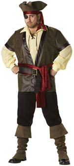 Includes vest, shirt, sash, bandana, boot tops, hat, belt, eye patch and earring.