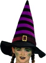 Unbranded Fancy Dress Costumes - Child Velour Witch Hat PURPLE/ BLACK