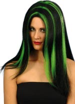 Fancy Dress Costumes - Sorceress Wig Long Black and Green