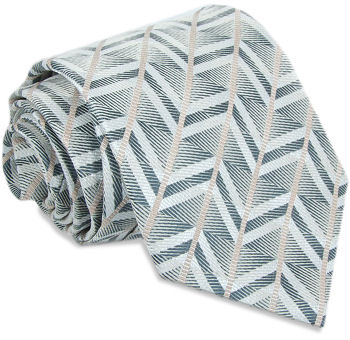 Unbranded Fashion Beige Green Zig Zag Design Extra Long Tie