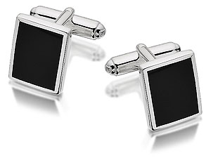 Unbranded Fred-Bennett-Silver-and-Black-Agate-Swivel-Cufflinks-013711