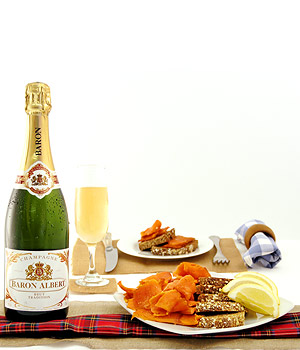 Baron Albert NV Brut Champagne 75clSliced Side of Smoked Scottish Salmon 600gPOLYSTYRENE POSTAL BOXP