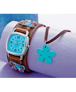 Girls 3 Flower Design 3 Piece Watch Set