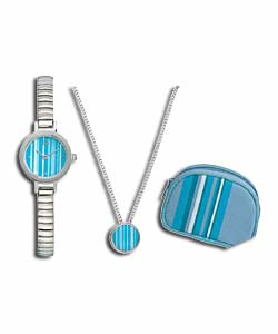 Girls Jade Striped Watch Pendant and Purse Set