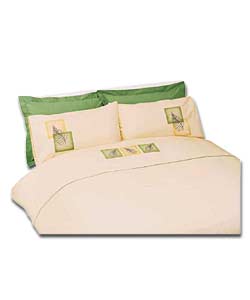 Green Fern Embroidered King Size Duvet Cover Set