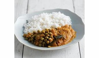 Aubergine green peas with pigeon pea dal and basmati rice. Please note that our dishes for Ethnic Diets are stocked to order, so please order 14 days before you require delivery. Thank you.