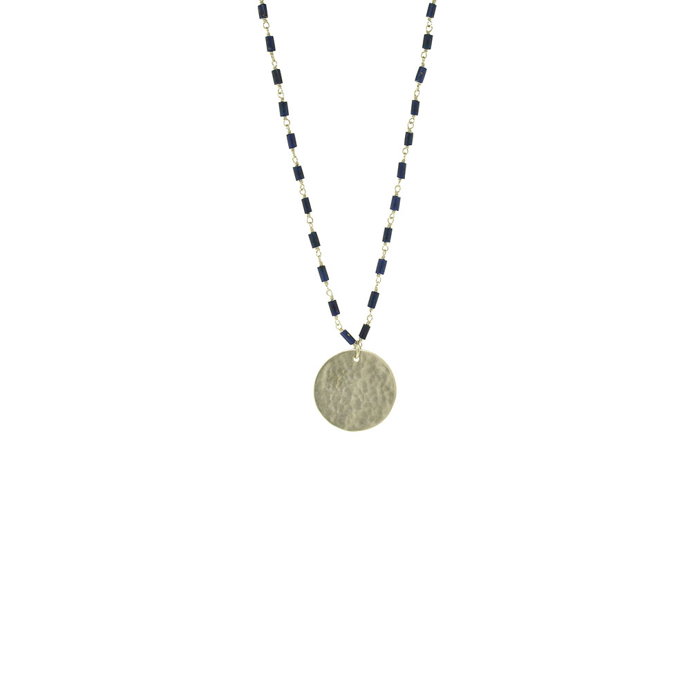 Unbranded Hammered Disc Pendant - Lapis Lazuli