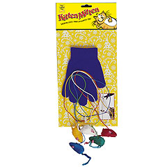 With a brightly coloured mouse attached to each finger by colourful elastic, your cat will be leapin