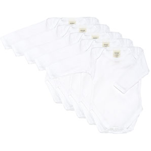 Unbranded Long Sleeve Bodysuit, White, 0-3 Months, Pack of 5