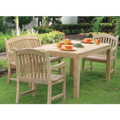 Unbranded Maine Rectangular Teak Table with 2 Chairs and Bench