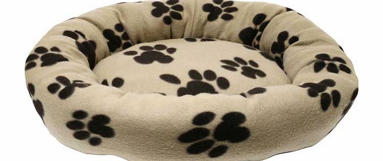 Unbranded Medium Paw Print Donut Pet Bed - Khaki