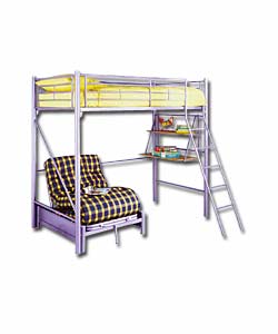 Metal Sleep and Sit High Sleeper with Desk and Check Futon