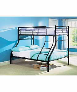 Metal Triple Sleeper with 2 Sprung Mattresses - Black