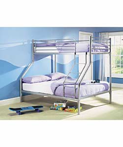 Metal Triple Sleeper with 2 Sprung Mattresses - Silver