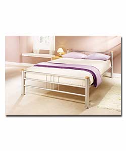 Silver metal tubular frame with pine slatted base