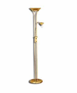 Mother and Son Dual Halogen Floor Uplighter - Brass Effect