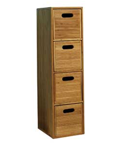 Unbranded Natural Bamboo Narrow 4 Drawer Unit