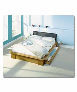 Nordic Pine King Bed/Leather Look Head/2 Drawer/Sprung Matt