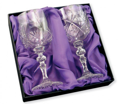 Unbranded Pair of Cut Crystal Wine Glasses