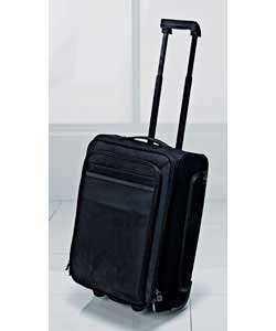 New York range.Black. 600D soft polyester.Padlocks. Interlocking zips.2 main storage compartments, 4