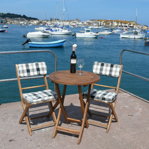 Unbranded Rhodos Table and 2 Chairs with Blue Check Cushions