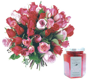 Roses and Rose petals jam pink 21 roses