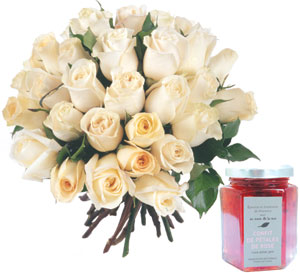 Roses and Rose petals jam white 31 roses