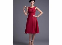 Unbranded Round-neck Draped Pleat Knee-length Chiffon Dress