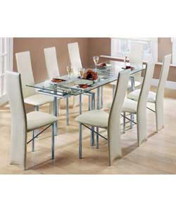 Savannah Extending Glass Table and 4 Savannah Cream Chairs