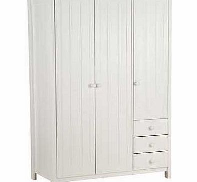 Unbranded Scandinavia 3 Door 3 Drawer Wardrobe - White