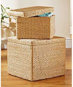 Unbranded Set of 2 Rush Square Storage Stools