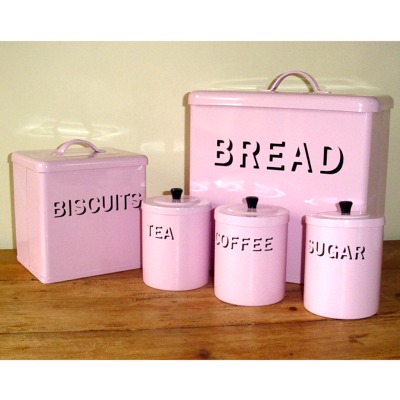 Shabby Chic PINK Enamel Bread Bin set