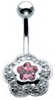 Silver Large Multi Jewelled Rose Navel Bar