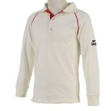 Slaz Long Sleeved Junior Cricket Shirt Cream Large Boys