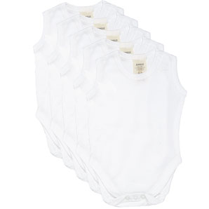 Sleeveless Bodysuit, White, Tiny, Pack of 5