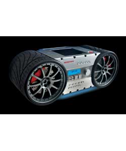 Unique Soundtrakz low profile tyre design with simulated rubber tyres. Digital AM/FM stereo tuner