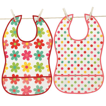 Spot and Flowers PEVA Crumb Catcher Bib - 2 Pack