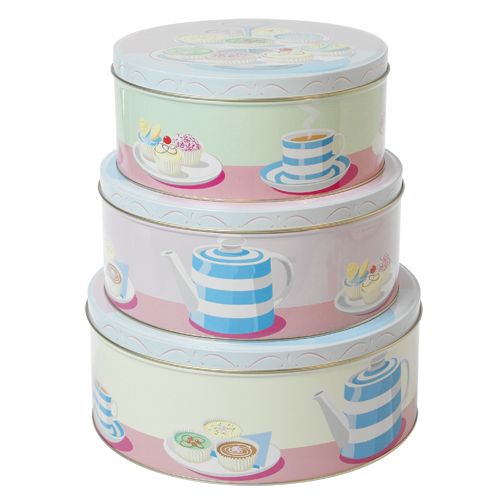 Stacking Biscuit Tins - Tea & Cakes