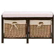 Unbranded Storage Bench With Wicker Baskets, Dark Wood