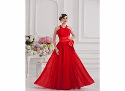 Unbranded Stretch satin Chiffon Floor-length Halter Red