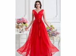 Unbranded Stretch satin Chiffon Floor-length V-neck Red