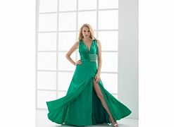 Unbranded Stretch satin Floor-length V-neck Green Sexy